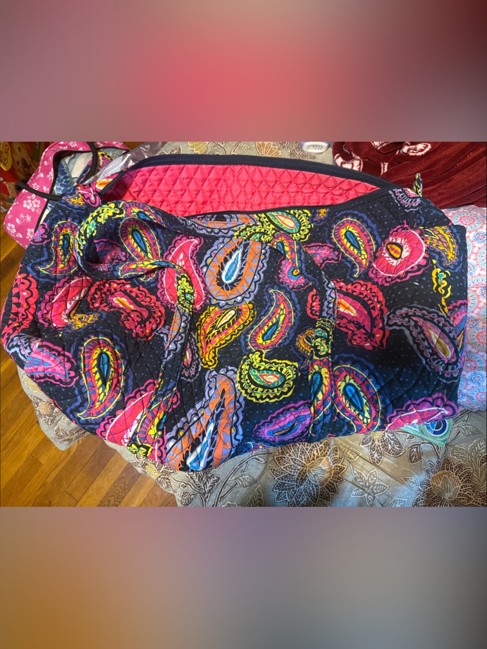 Vera Bradley Paisley Tote Bag in Black and Bright Multicolor XL
